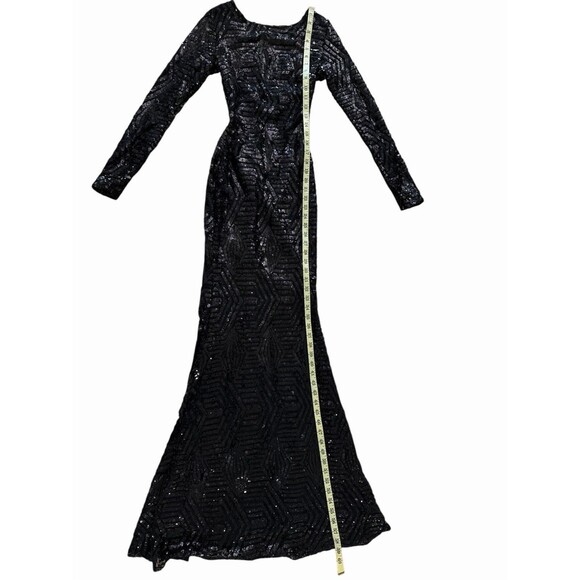 Black Sequin Long Sleeve Evening Gown Women’s Small Elegant Formal Dress - Picture 6 of 12